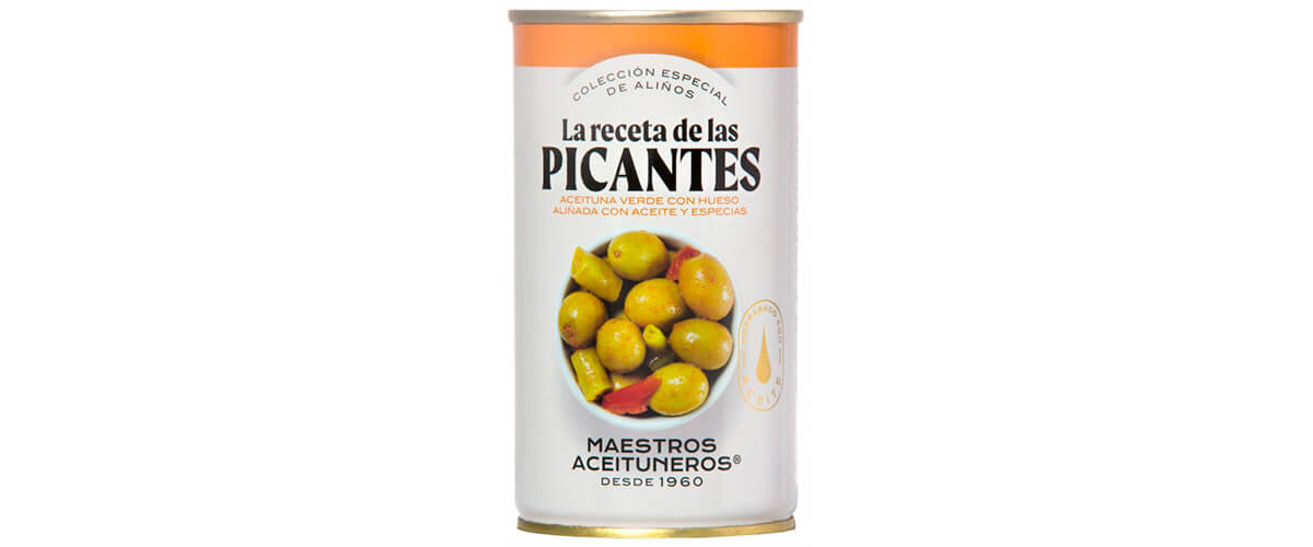 Imagen con un bote de aceitunas. maestros aceituneros, aceitunas, olivas, encurtidos, quiero, delicatessen, villena, alicante