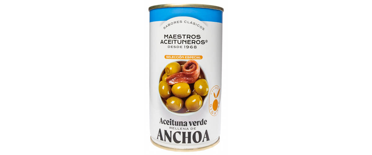 Imagen con un bote de aceitunas. maestros aceituneros, aceitunas, olivas, encurtidos, quiero, delicatessen, villena, alicante