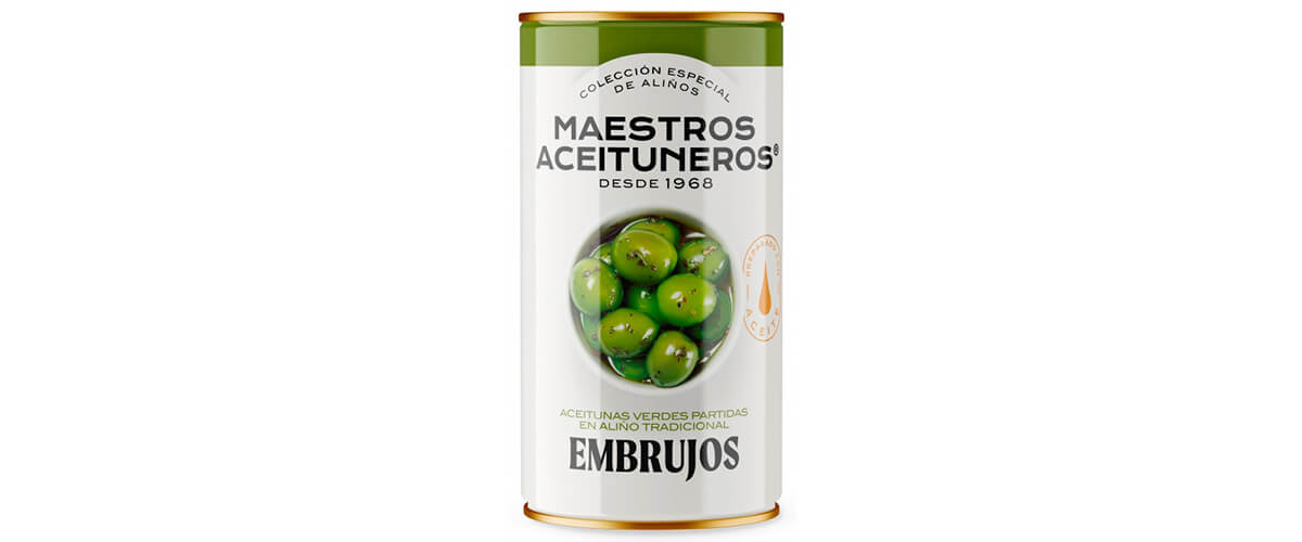 Imagen con un bote de aceitunas. maestros aceituneros, aceitunas, olivas, encurtidos, quiero, delicatessen, villena, alicante